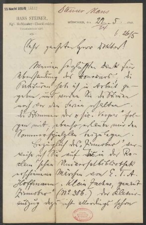 Brief an B. Schott's Söhne : 22.05.1898