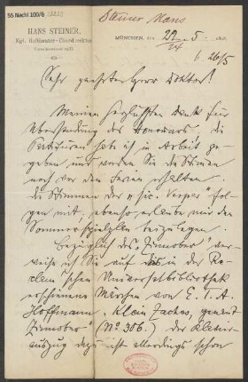 Brief an B. Schott's Söhne : 22.05.1898