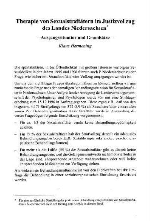 125-128, Therapie von Sexualstraftätern im Justizvollzug des Landes Niedersachsen - Ausgangssituation und Grundsätze