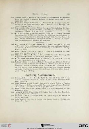 Nachtrag: Goldmünzen (Nr. 2565-2616)
