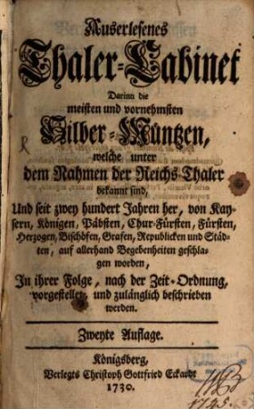 Auserlesenes Thaler-Cabinet