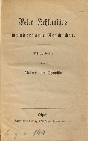 Peter Schlemihl's wundersame Geschichte