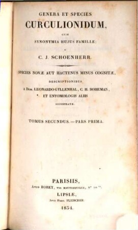Genera et species Curculionidum, cum synonyma hujus familiae : species novae aut hactenus minus cognitae, 2. (1834)