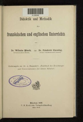 Didaktik und Methodik des französischen und englischen Unterrichts