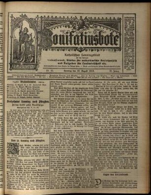 Erste Ausgabe vom Sonntag, den 10. August 1913.