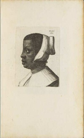 Illustration 13: farbige Frau mit Haube [Seitenansicht]