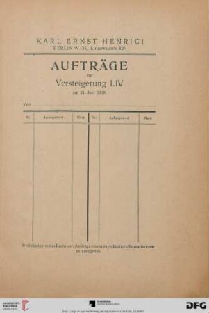 Aufträge zur Versteigerung LIV