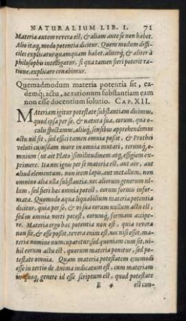 Quemadmodum materia potentia sit ... Cap. XII.