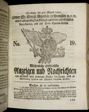 No. 19. Montags, den 4ten Majus 1772.