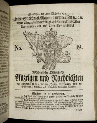 No. 19. Montags, den 4ten Majus 1772.