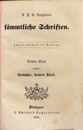 A. F. E. Langbein's sämmtliche Schriften, 3. Gedichte ; 3. Theil