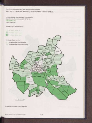 Veränderung der Stimmenanteile (Zweitstimmen) gegenüber der Bundestagswahl 1987 für die GRÜNEN/ GAL in den Stadtteilen