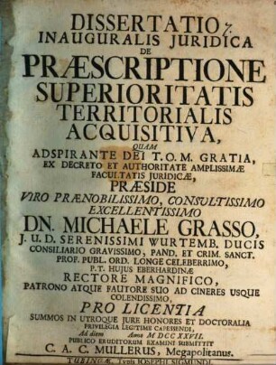 Dissertatio Inauguralis Juridica De Præscriptione Superioritatis Territorialis Acquisitiva