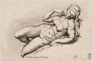 Aurora (nach der Statue Michelangelos am Grabmal von Lorenzo de’ Medici in Florenz, San Lorenzo, Sagrestia Nuova; aus der Folge "Paradigmata Graphices Variorum Artificum", Nr. 23)