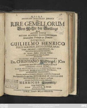 Dissertatio Inauguralis Juridica De Iure Gemellorum