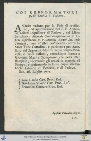 Noi Reformatori Dello Studio di Padova.