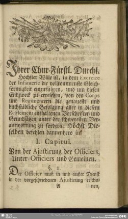 I. Capitul. Von der Ajustirung der Officiers, Unter-Officiers und Gemeinen