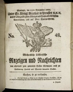 No. 48. Montags, den 23ten November 1772.