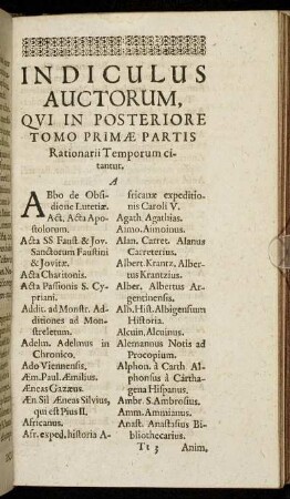 Indiculus Auctorum, Qui In Posteriore Tomo Primæ Partis Rationarii Temporum citantur.