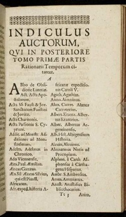 Indiculus Auctorum, Qui In Posteriore Tomo Primæ Partis Rationarii Temporum citantur.
