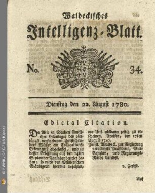 No. 34, Dienstag den 22. August 1780