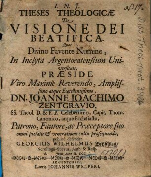 Theses Theologicae De Visione Dei Beatifica