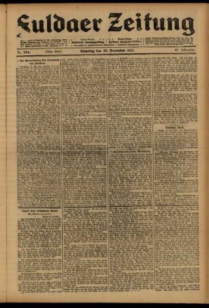 Erste Ausgabe vom Samstag, den 20. Dezember 1913.