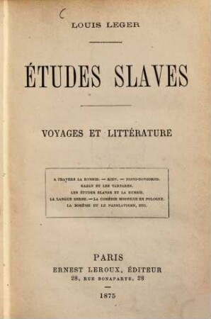 Études slaves : Voyages et littérature. (Bd. 2: Histoire et littérature), 1