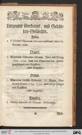 Litteratur ueberhaupt, und Gelehrten = Geschichte