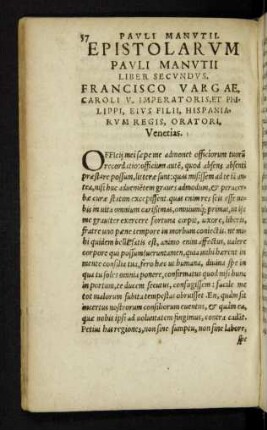 Epistolarum Pauli Manutii Liber Secundus.