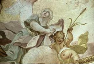 Engelschöre und die vier Erdteile in Verehrung Christi