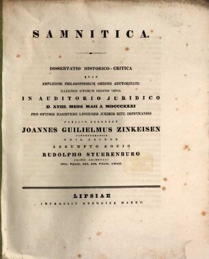 Samnitica : dissertatio historico-critica