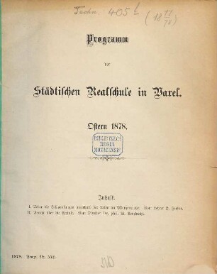 Programm der Städtischen Realschule in Varel : Ostern ... 1877/78