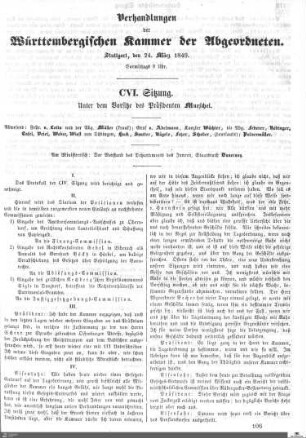 106. Sitzung, Stuttgart, 24.3.1849