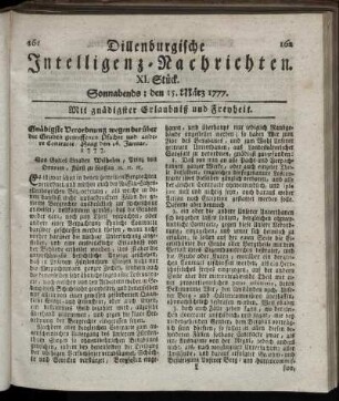 XI. Stück. Sonnabends: den 15. März 1777.