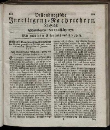 XI. Stück. Sonnabends: den 15. März 1777.