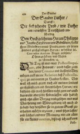 Der Saubere Luther/ Die sechzehende Prob/ wie Luther am verwüsten Teutschland unschuldig.