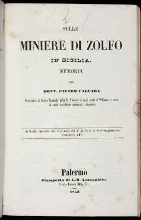 Sulle Miniere Di Zolfo In Sicilia : Memoria