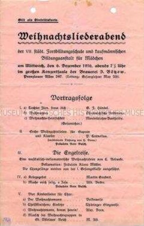 Programmzettel zu einem Weihnachtsliederabend
