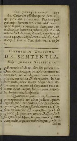 Disputatio undecima. De sententia.