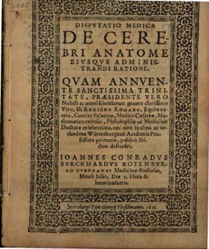 Dispvtatio Medica De Cerebri Anatome Eivsqve Administrandi Ratione