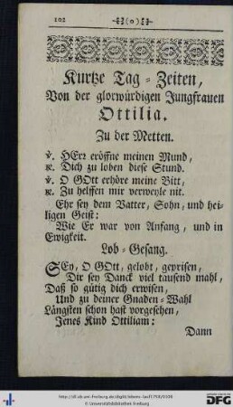 Kurtze Tag-Zeiten, Von der glorwürdigen Jungfrauen Ottilia.