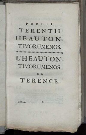 Publii Terentii Heauton-Timorumenos. L'Heauton-Timorumenos De Terence.