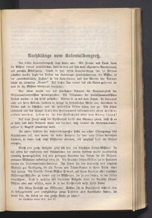 Nachklänge vom Kolonialkongreß