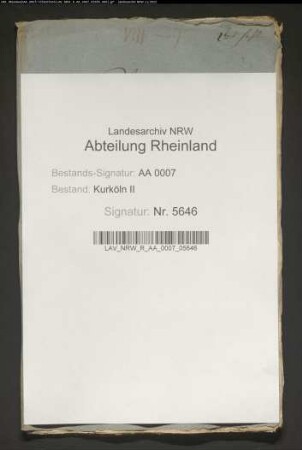 Verzeichnis der aus dem Archiv zur Kammerregistratur auszuliefernden Akten