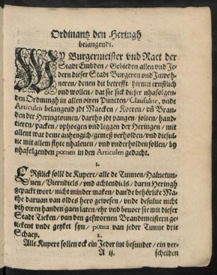 Ordinantz den Heringh belangendt.