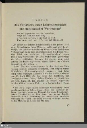 Präludium. Des Verfassers kurze Lebensgeschichte und musikalischer Werdegang