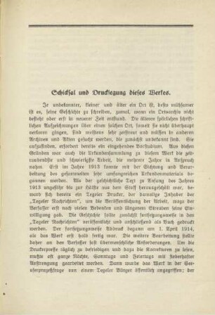 Schicksal und Drucklegung dieses Werkes