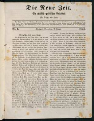 1-52, Januar 1851 (Nr. 1 - 13)