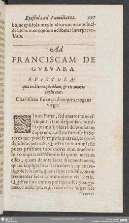 Ad Franciscam De Cuevara Epistola: qua emblema quoddam, & vis amoris explicatur